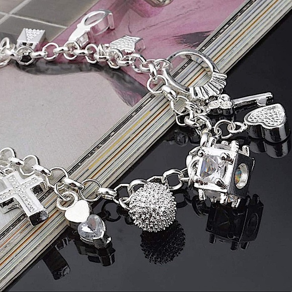 Sterling Silver Charm Chain Link Bracelet - Picture 5 of 14